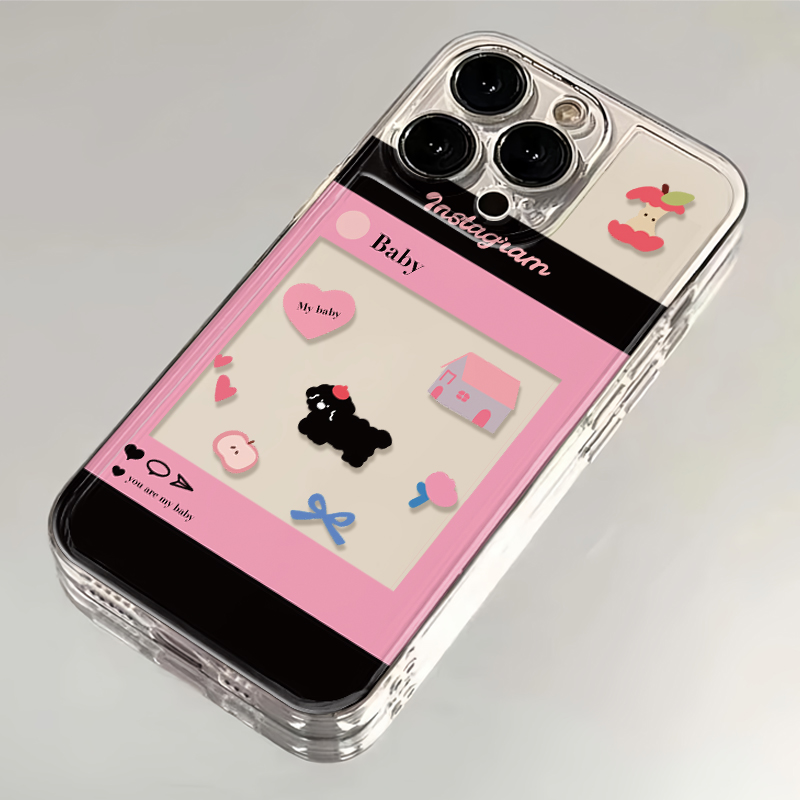 欢壳粉框小狗适用iPhone14/15苹果13手机壳11华为vivo小米oppo
