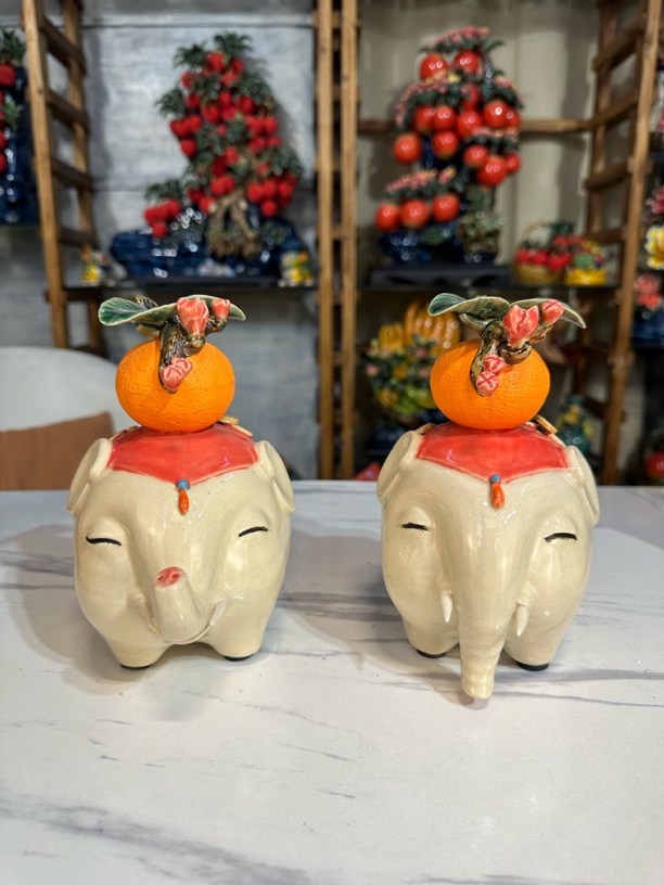 佛山石湾陶艺 吉祥大象 大吉大利  一对
