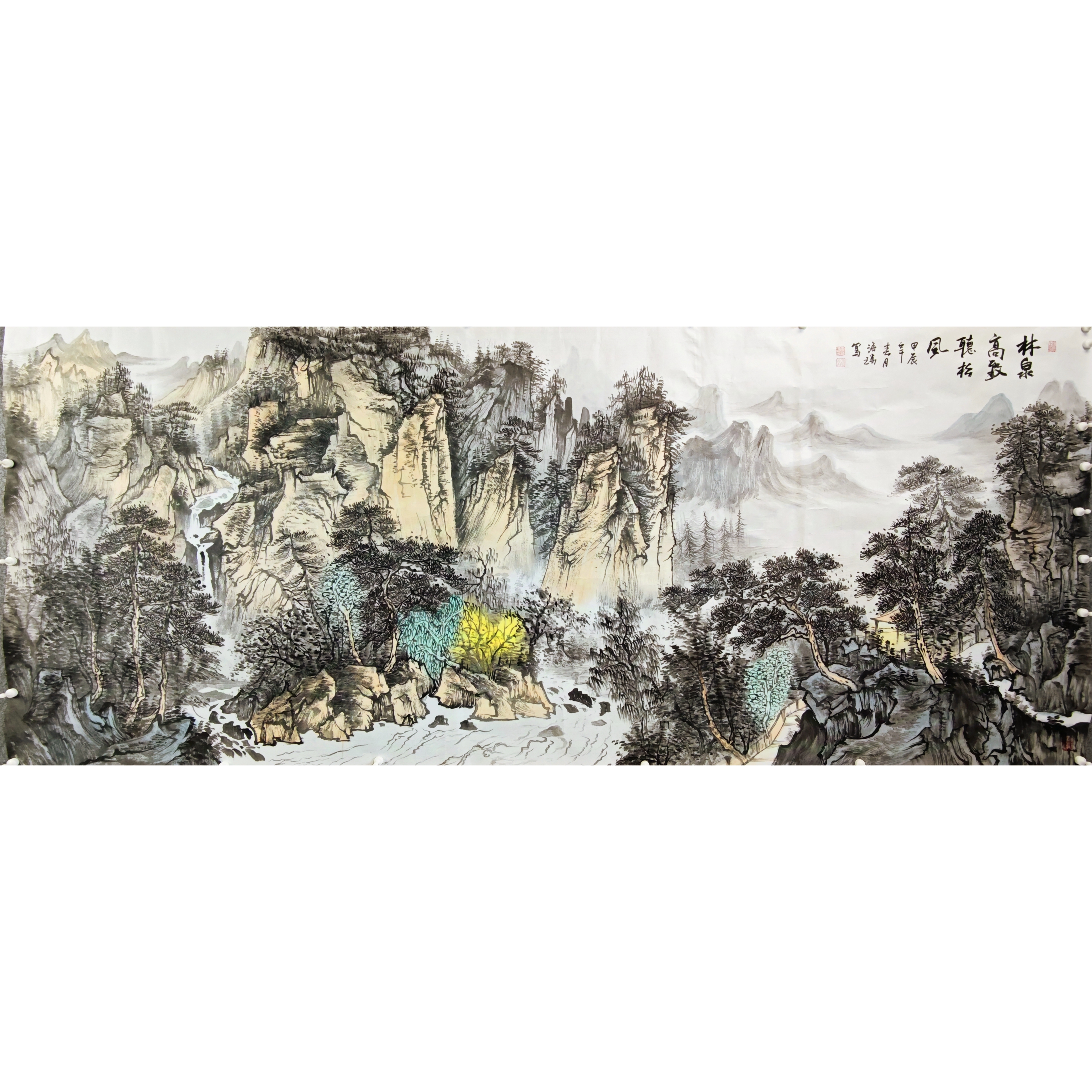 传统手绘国风青绿山水画片装饰画