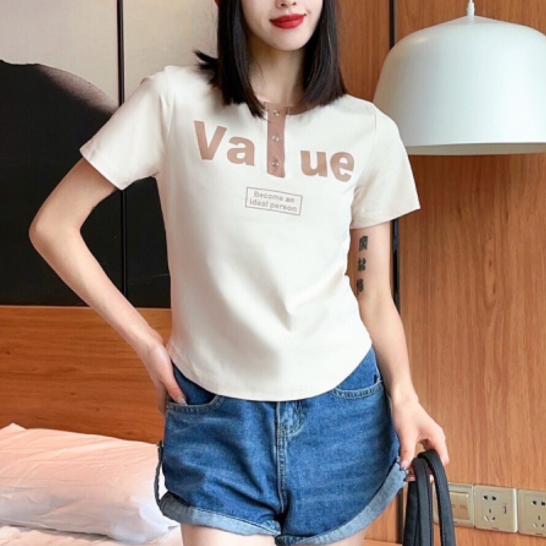 Aisuv 短袖高考毕业季显瘦白色休闲百搭夏季宽松减龄设计感圆领