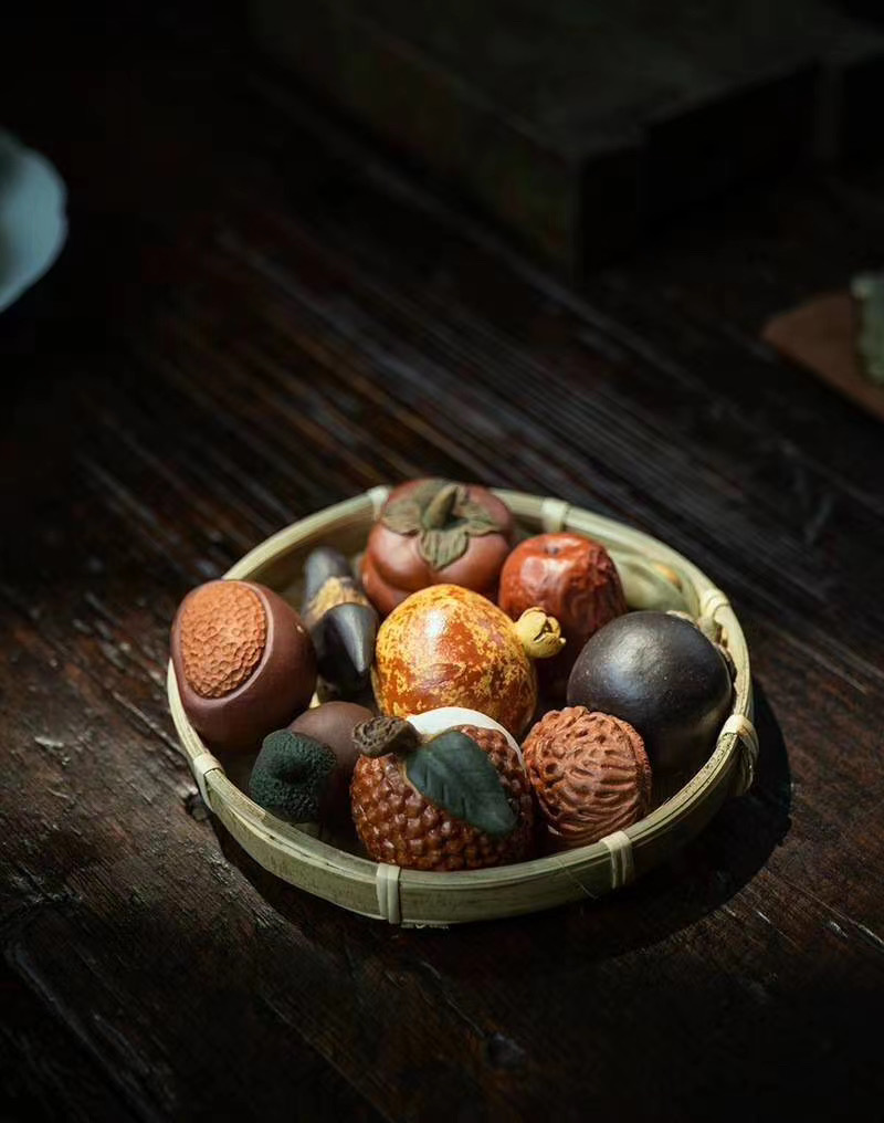 宜兴紫砂仿生蔬果十全十美紫砂果盘茶宠摆件