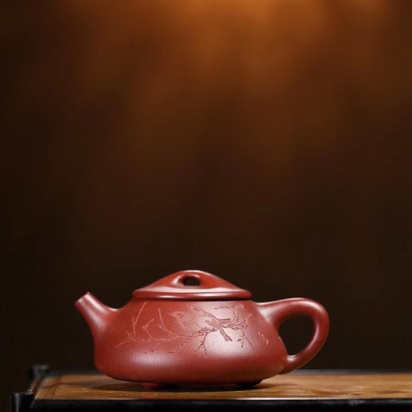 宜兴紫砂壶纯手工茶壶功夫茶具泡茶壶原矿底槽清景舟石瓢壶刻绘