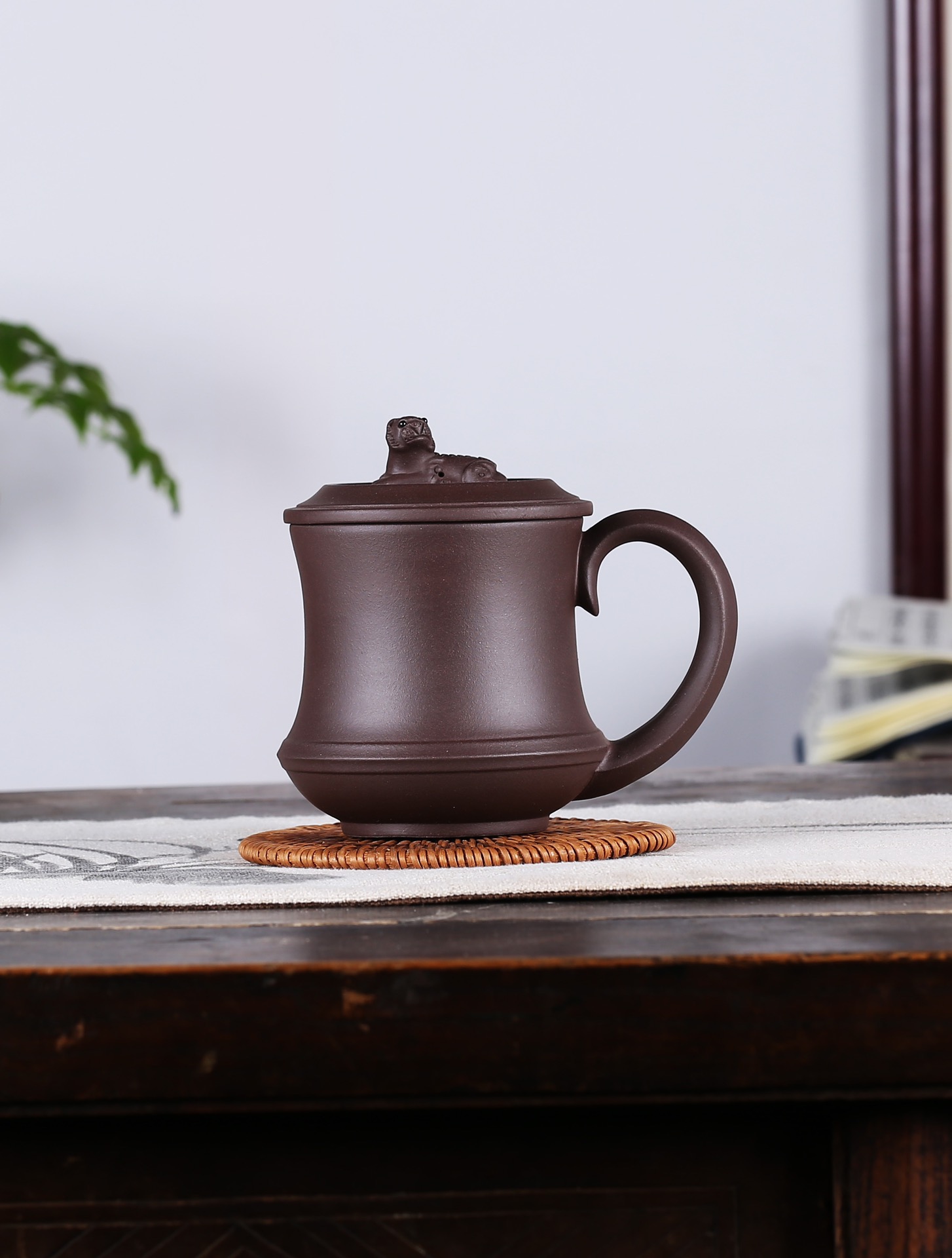 宜兴紫砂盖杯原矿紫泥藏龙卧虎带隔舱茶杯