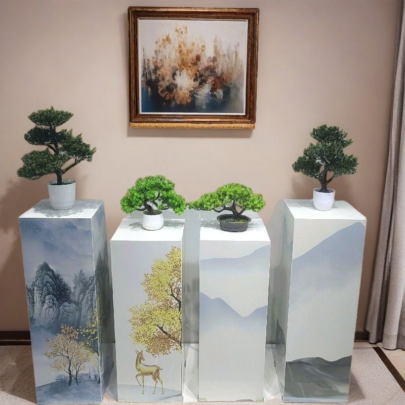 轻奢岩板花架子客厅花盆架底座定制阳台酒店高档石墩柱子