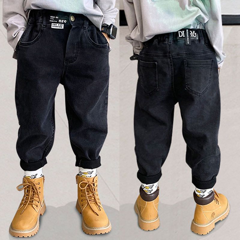 童装男童牛仔裤秋冬款修身小脚裤儿童加绒裤子潮酷帅气男孩一体绒