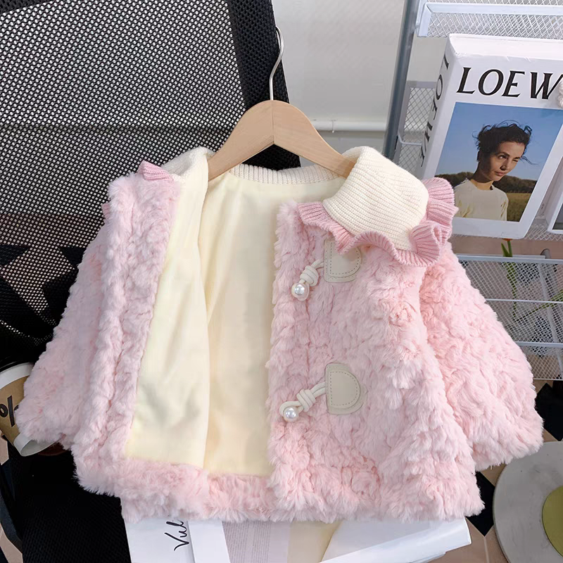 女童外套秋冬款2024新款洋气宝宝加绒上衣小童冬装儿童毛毛衣冬季