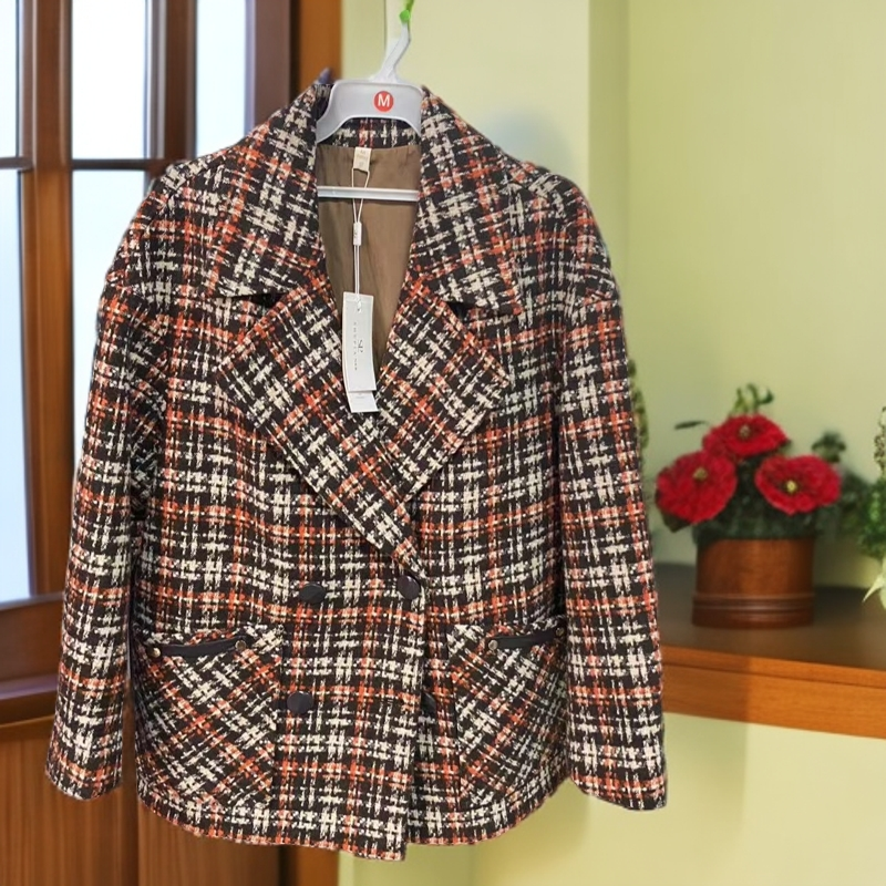 秋冬款时尚西装领双排扣大口袋外套q907