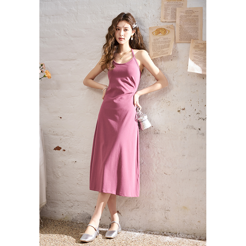 【年中大促】谜秀吊带挂脖内搭背心裙显瘦气质长裙高腰设计连衣裙