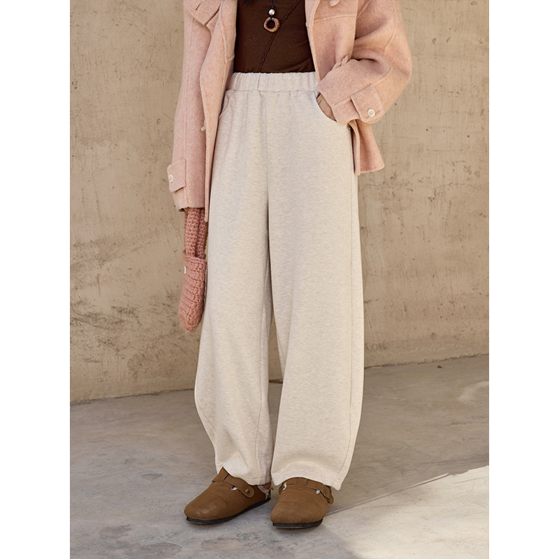 谜秀新品【加厚绵羊毛卫裤】直筒裤子女2024冬高腰显瘦裤子春秋休闲