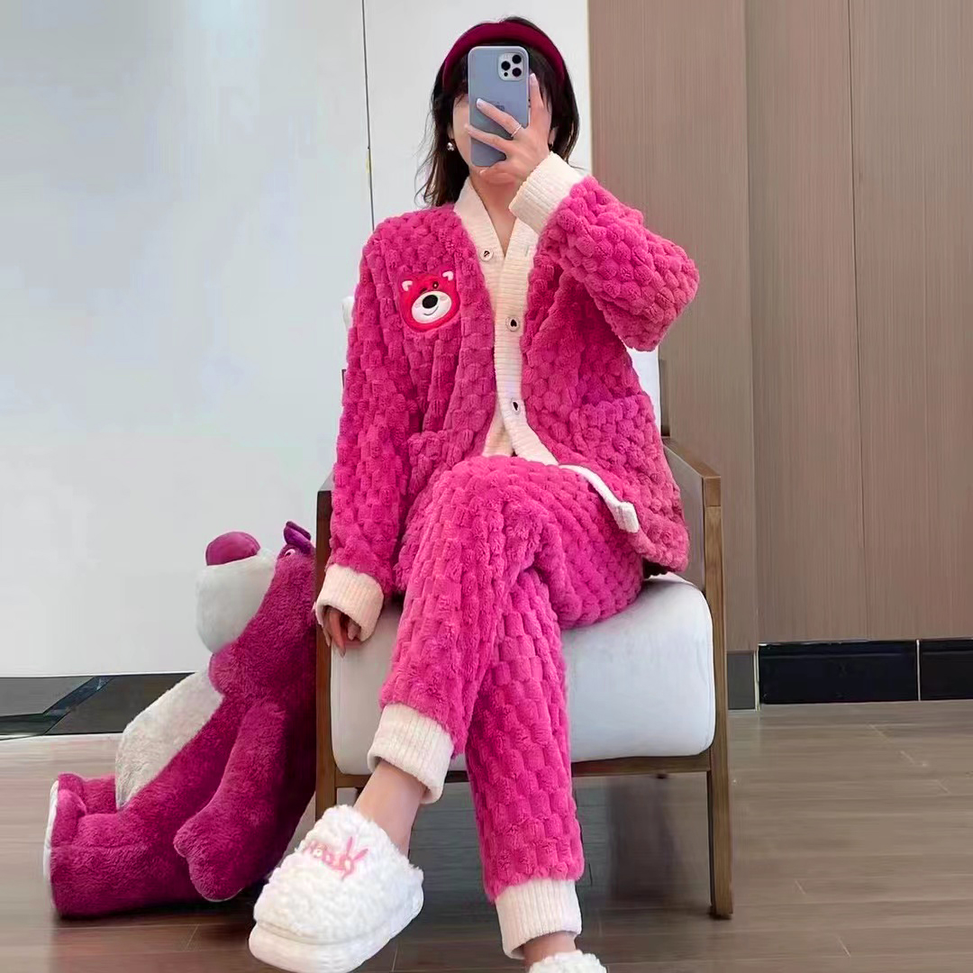 【宠粉专属】秋冬季女士可外穿秋冬加绒时尚珊瑚绒家居服套装