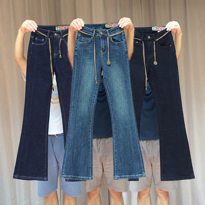 2025新款basha春季芭莎香港微喇黑色显瘦欧货牛仔长裤女百搭