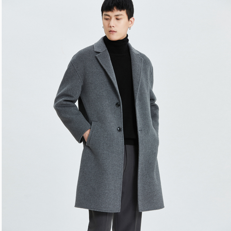 秋冬季男士中长款商务休闲双面呢大衣韩版宽松毛呢风衣青年外套