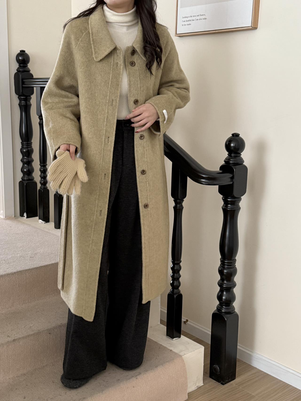 2024秋冬新款双面羊绒大衣女韩系设计感百搭袖宽松长款羊毛外套