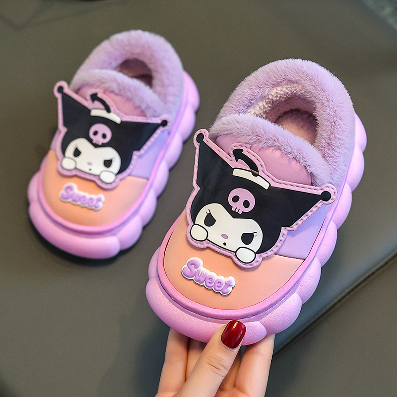 儿童棉鞋秋冬季女童卡通居家鞋小女孩保暖皮面防水宝宝包跟棉拖鞋
