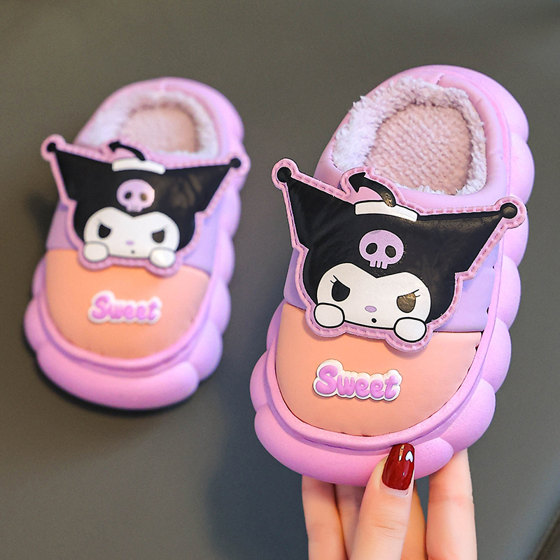 儿童棉拖鞋2024新款秋冬季女童卡通居家室内皮面防水小女孩棉拖鞋