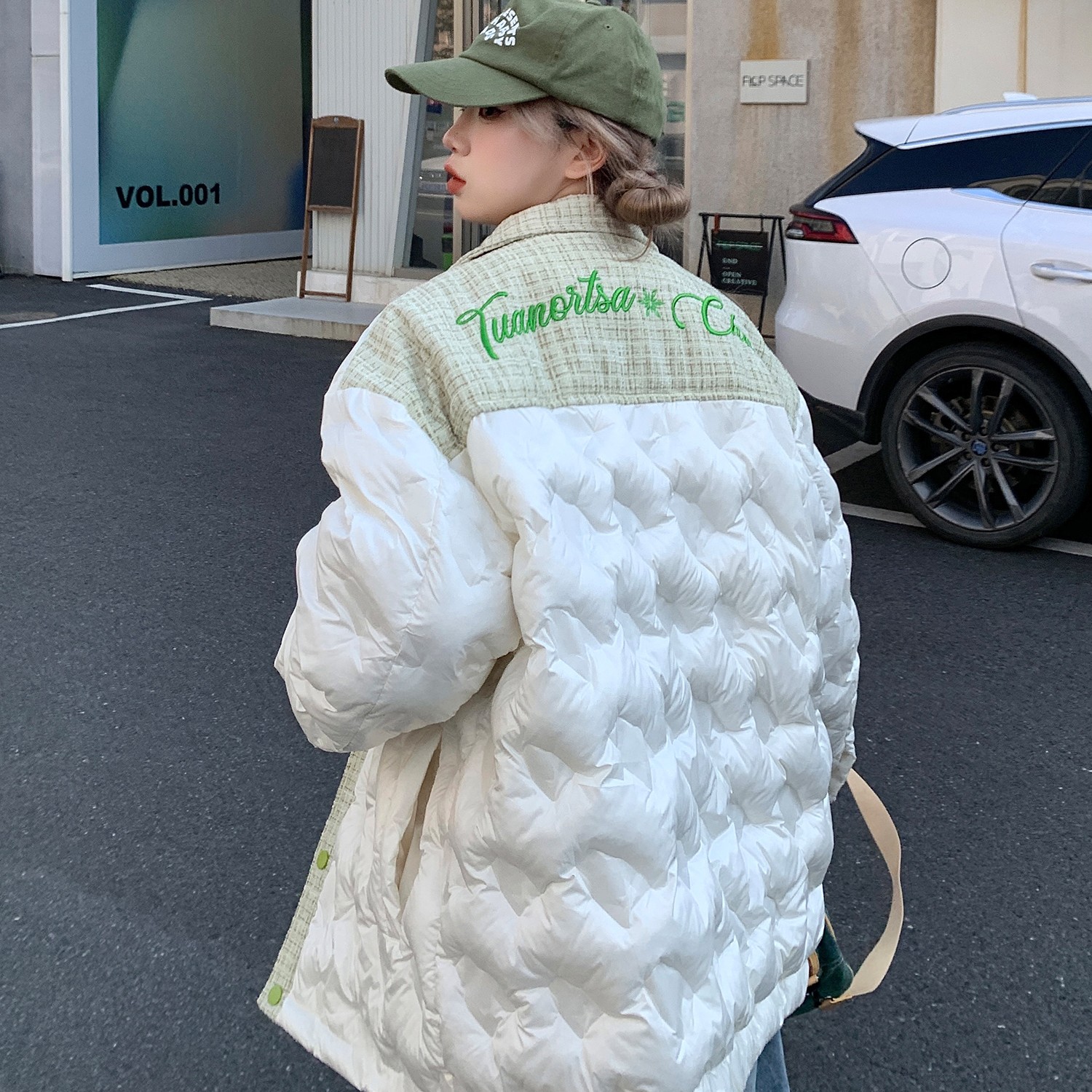 冬季菱形格小香风棉服外套男女生潮牌拼接百搭情侣棉衣加厚面包服