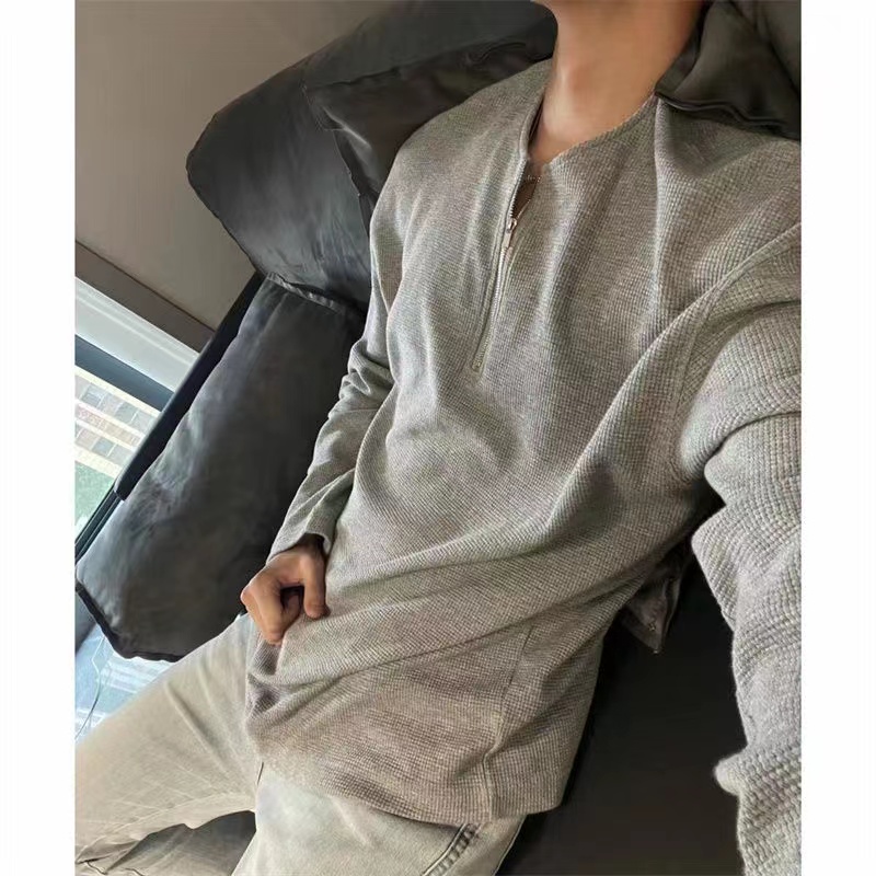男复古卫衣半拉链纯色长袖