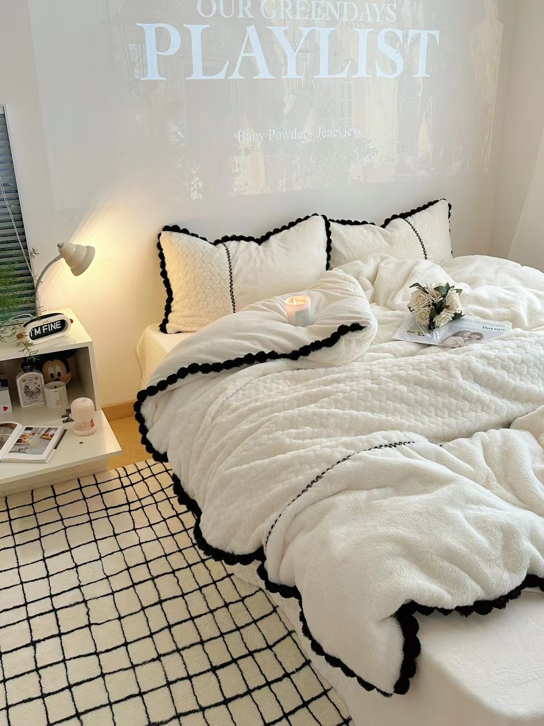 暖绒爱心系列 高端加厚保暖仿兔绒牛奶绒三件套四件套床单床笠款