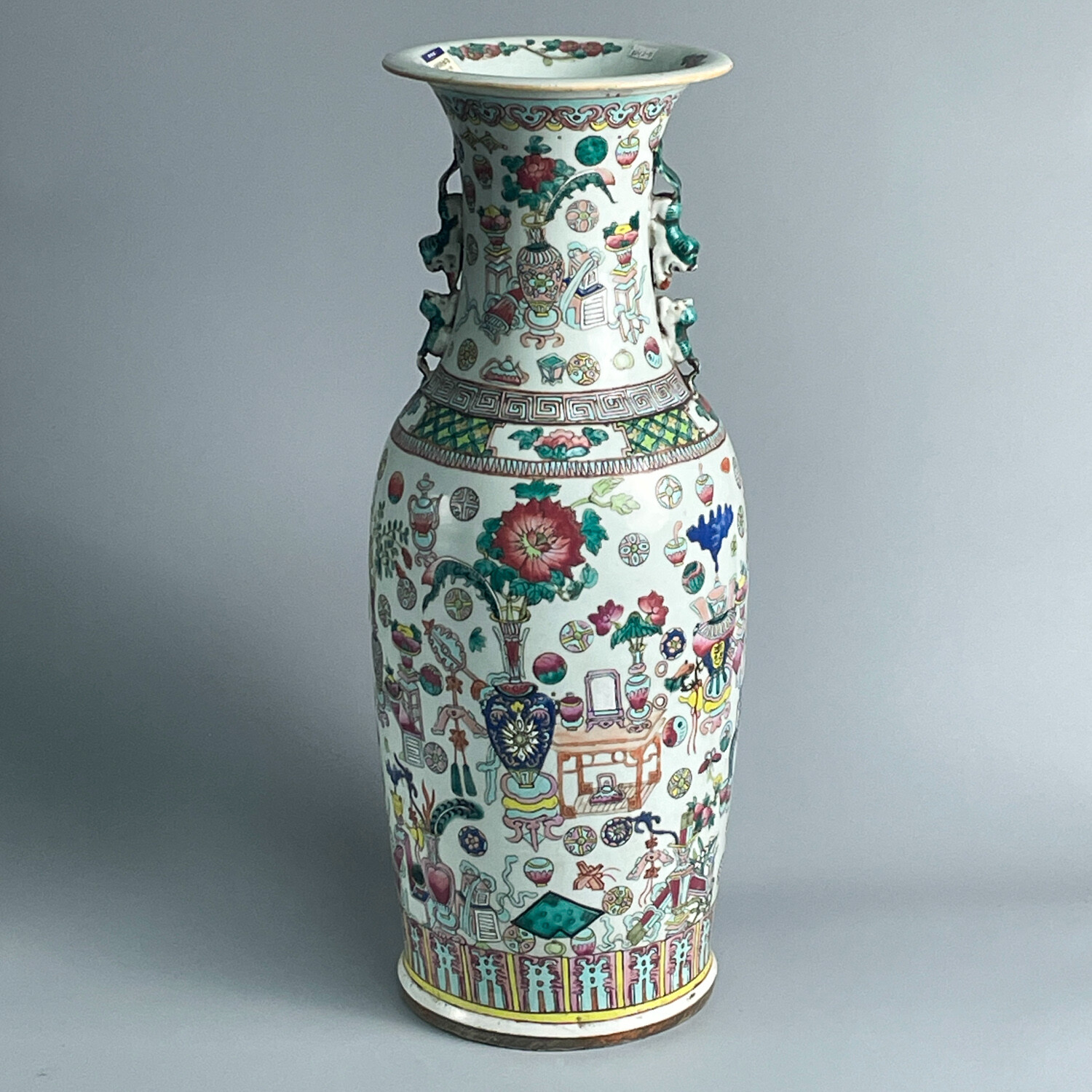 瓷器/古董同治粉彩皮球花博古图双耳赏瓶-M2XLE008188文物/绣花张