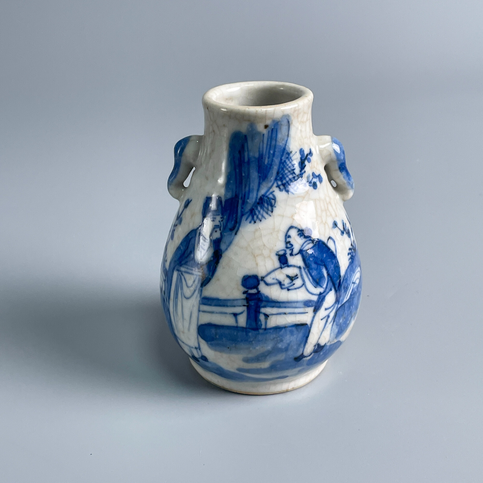 清光绪哥釉青花人物象耳尊-M2XKF005B9