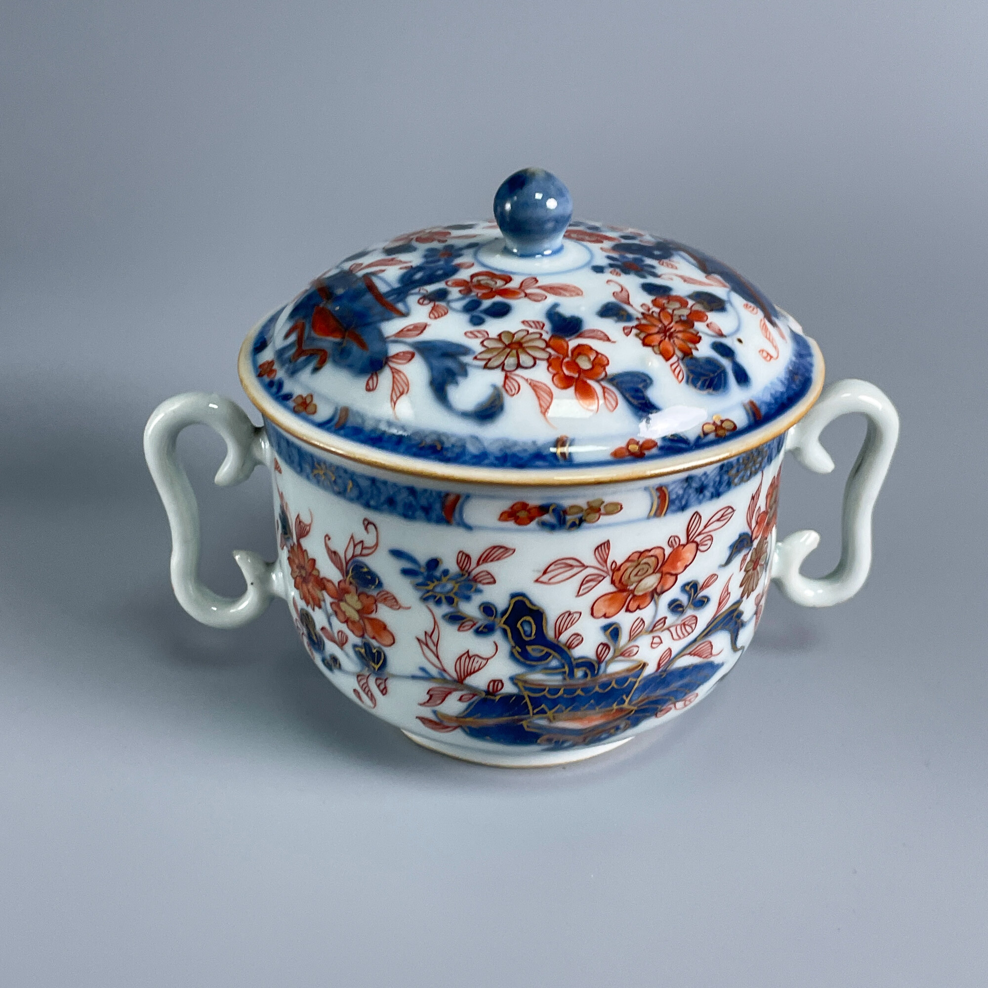 瓷器/古董清康熙青花矾红描金花卉盖杯-M2XJ9009C99/文物/绣花张