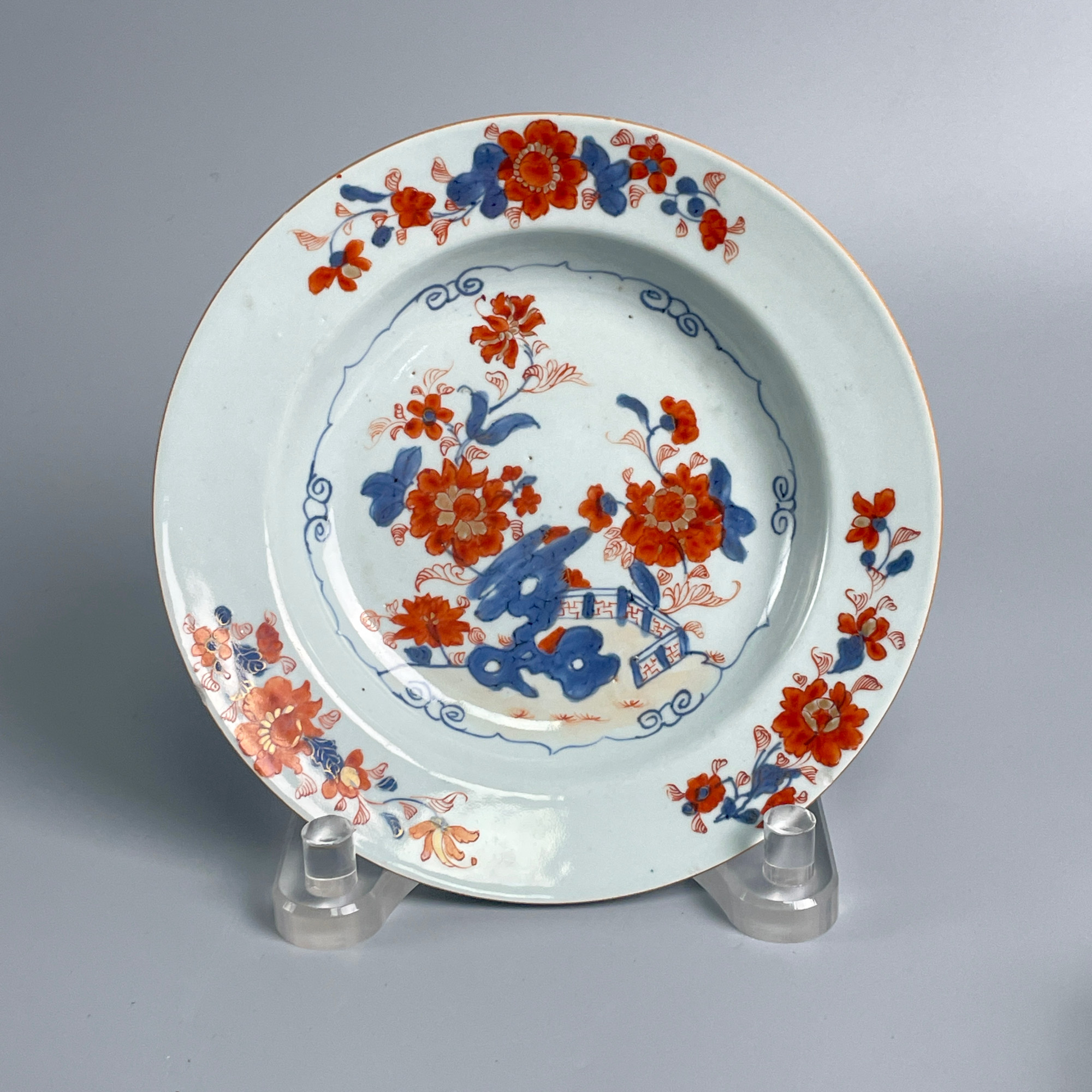 青花瓷/古董康熙 矾红花卉盘M2XDX003756古玩/收藏/文物/绣花张