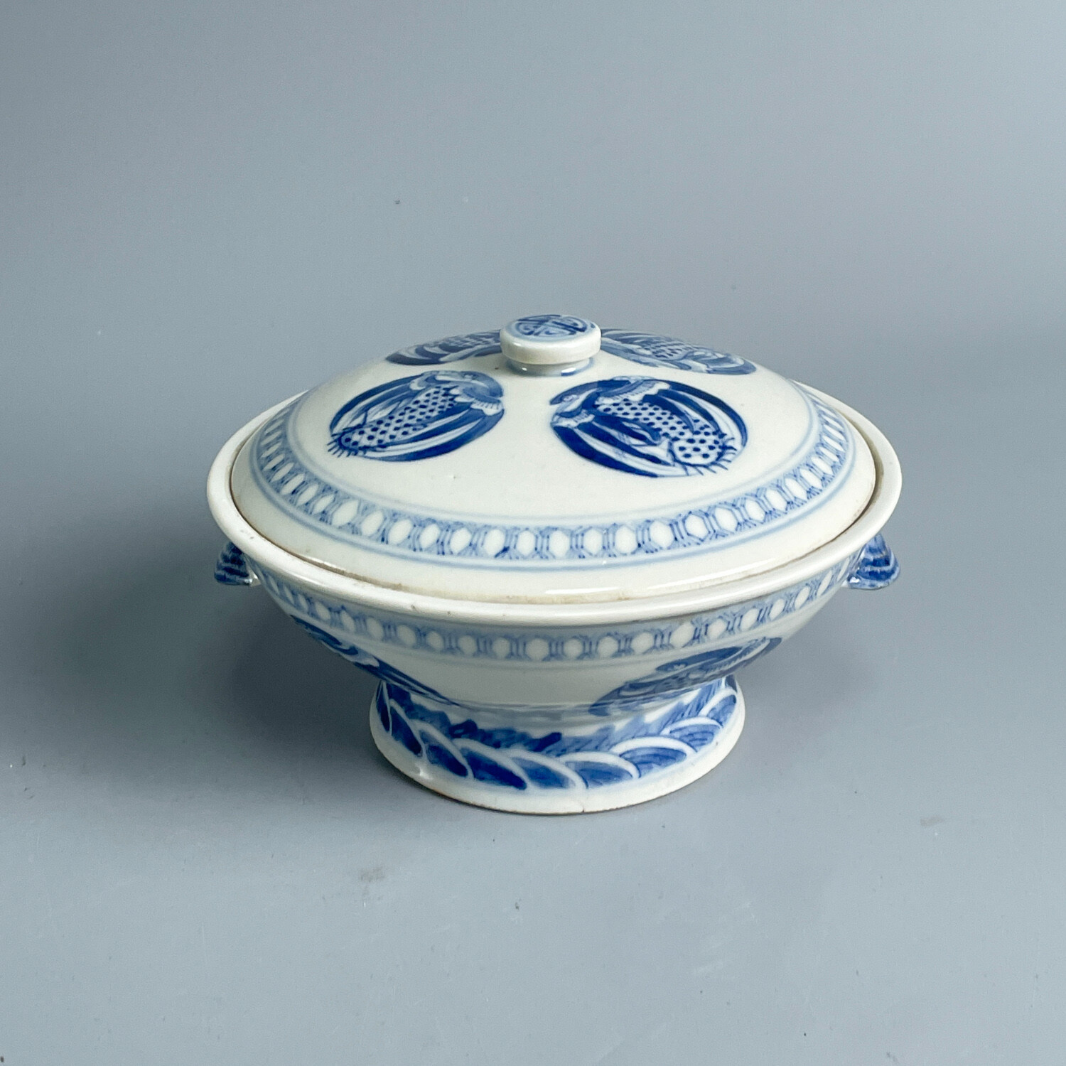 瓷器/古董民国青花团凤盖锅-M2XLF000239/收藏/文物/绣花张