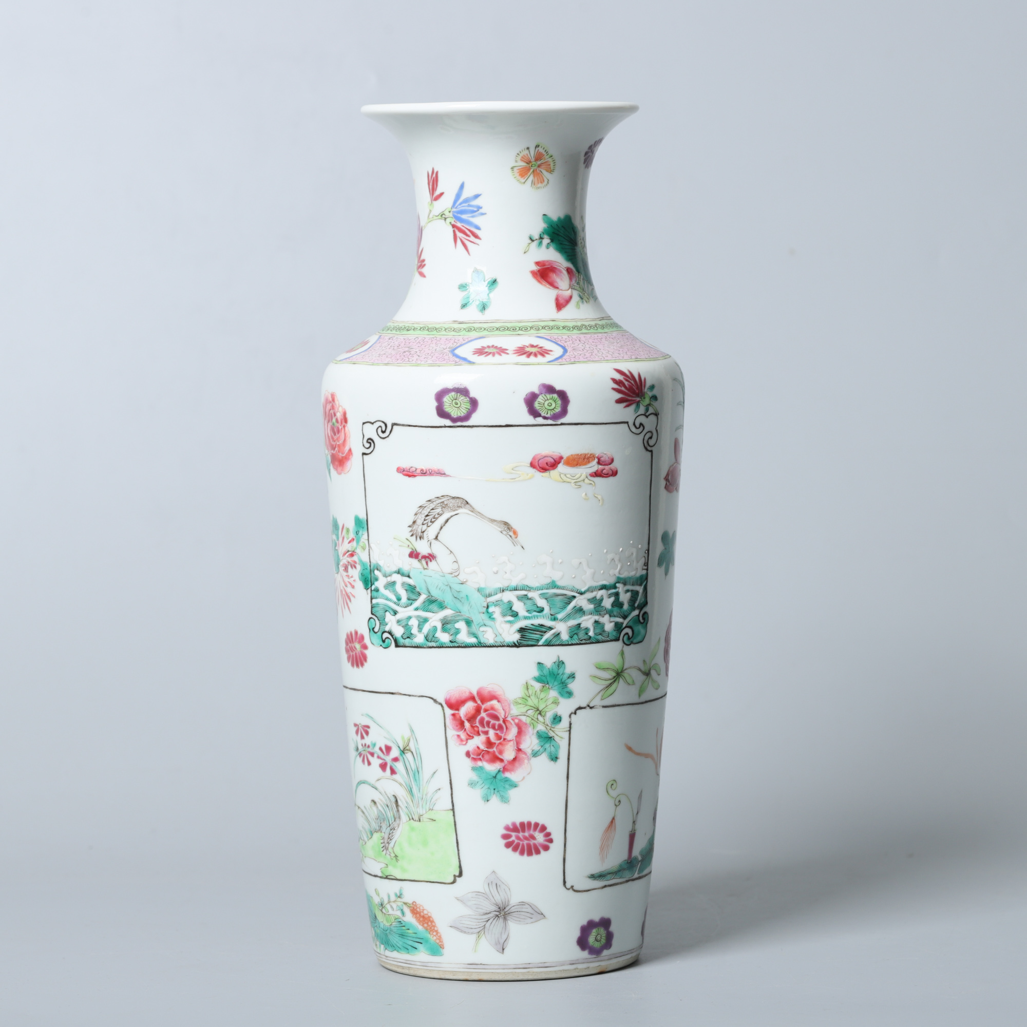 清光绪 粉彩花鸟撇口瓶M23KQ058B98/古董/收藏/绣花张