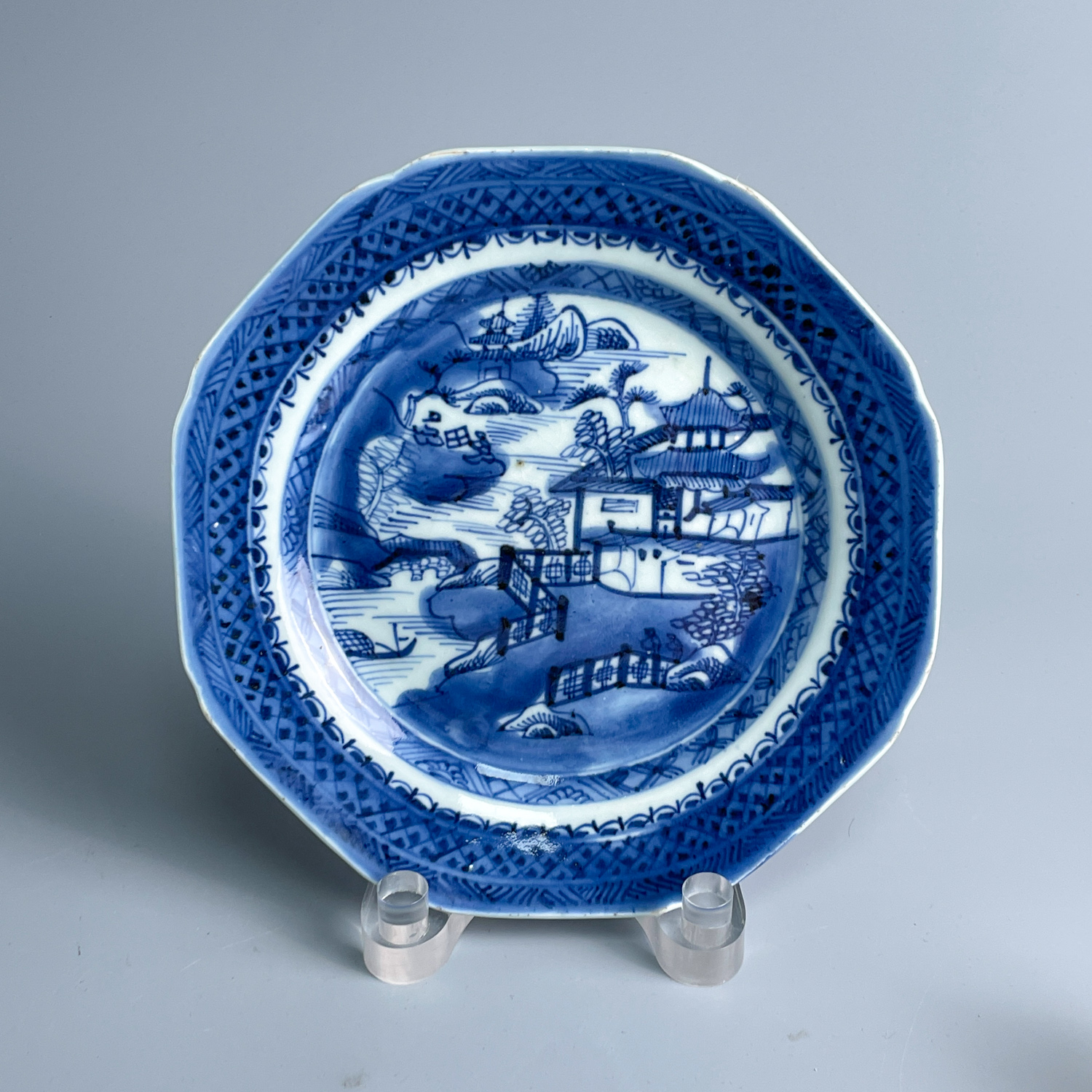 青花瓷/古董乾隆青花亭台楼阁盘M2XK6005779古玩收藏/文物/绣花张