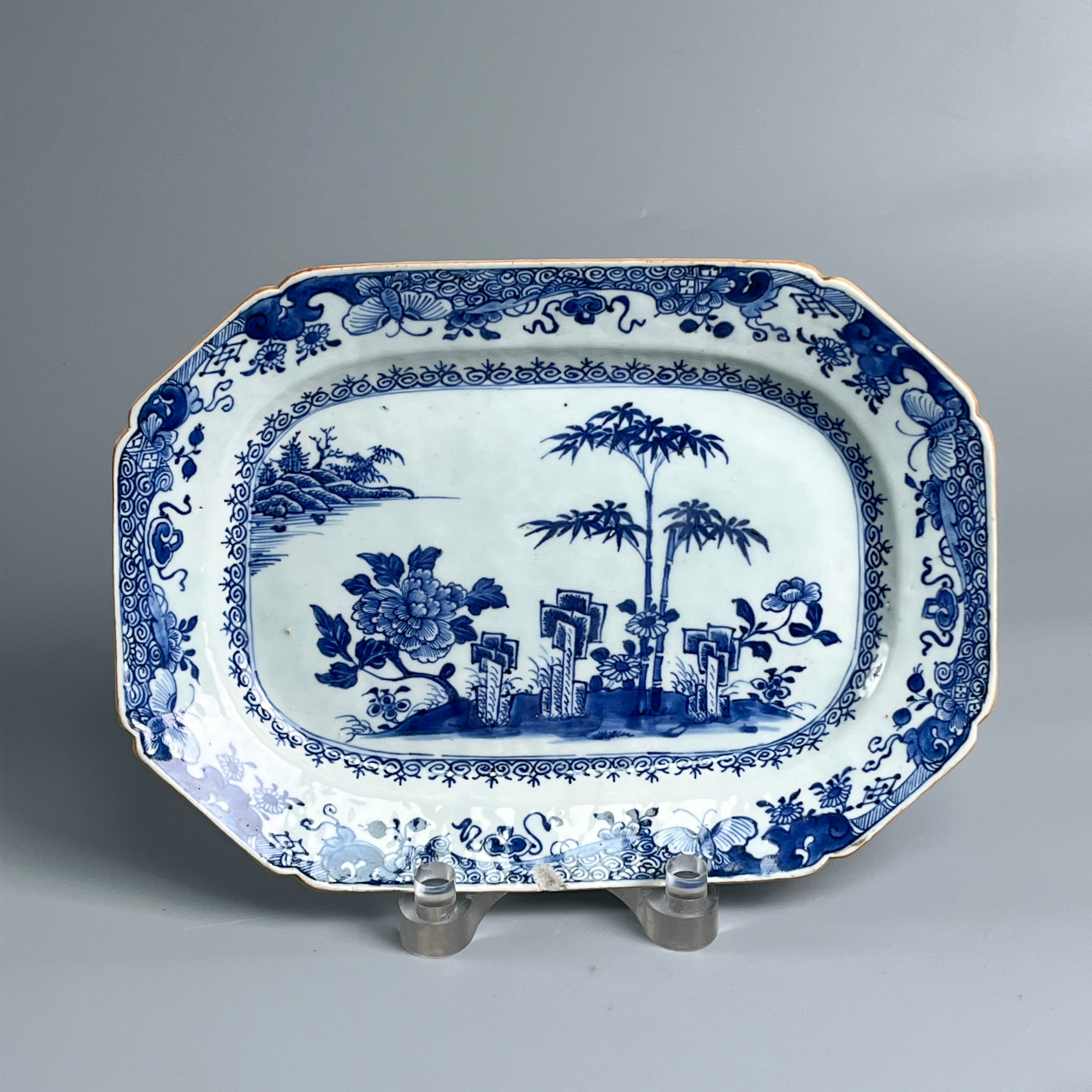 青花瓷/古董乾隆博古花卉八方盘M2XFG00C356古玩/收藏/文物绣花张