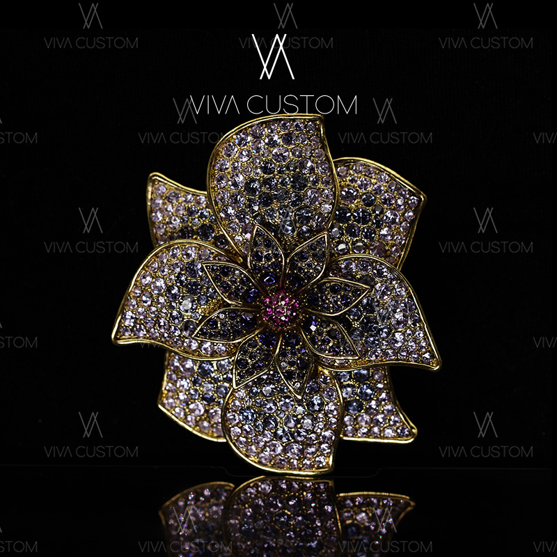 合金合成锆石胸针 高级艳紫花朵胸针
