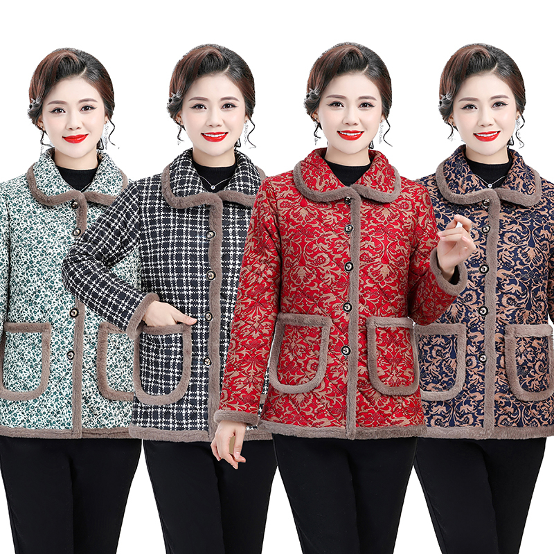 冬季新款妈妈装棉衣加绒加厚时尚棉服中老年保暖女外套