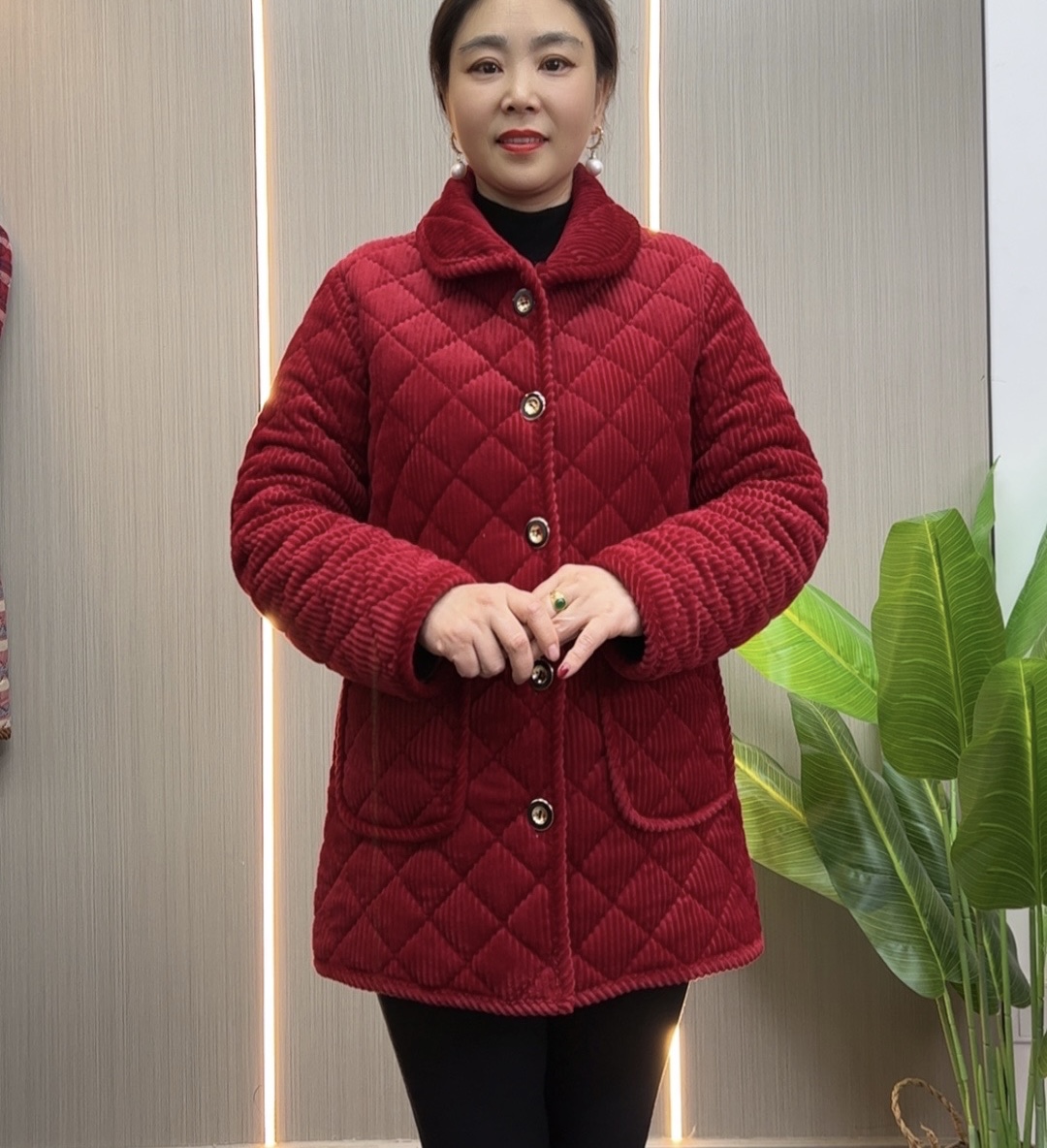 （75/80公分）妈妈装冬季中长款棉衣中老年新款加绒加厚保暖棉服