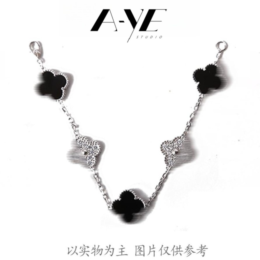 铜合金手链 萃 - 字母V 五花黑/灰/白/紫+满镶手链 轻奢时尚百搭