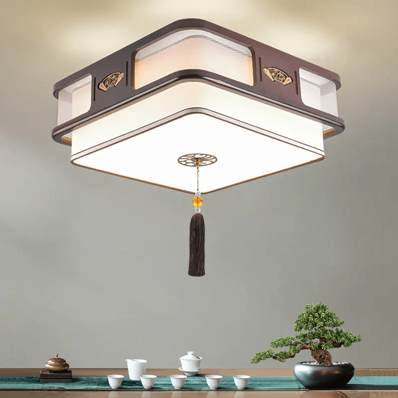 新中式全铜加木吸顶灯国风简约大气禅意客厅书房茶室走廊卧室灯具