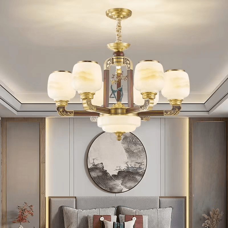 中山新中式吊灯禅意中国风别墅餐厅复式楼跳空吊灯全铜实木客厅灯