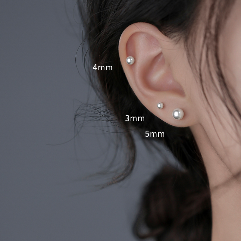 足银仿珍珠耳饰 999纯银小耳钉女精致养耳洞耳饰简约百搭防过敏