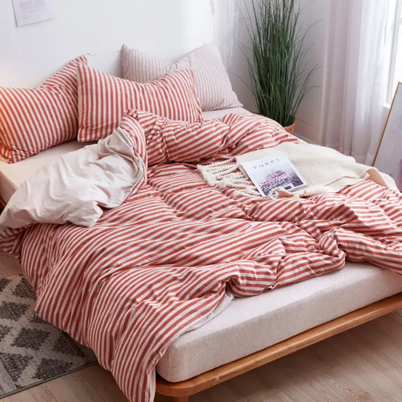 被套 无印风条纹全棉A类彩棉天竺棉被套柔软亲肤日式被罩