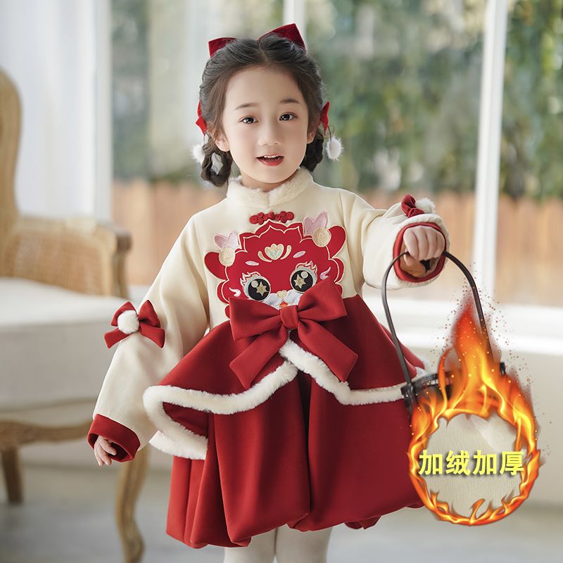 女童中国风连衣裙拜年服小女孩唐装女宝宝新年衣服中小童喜庆冬装