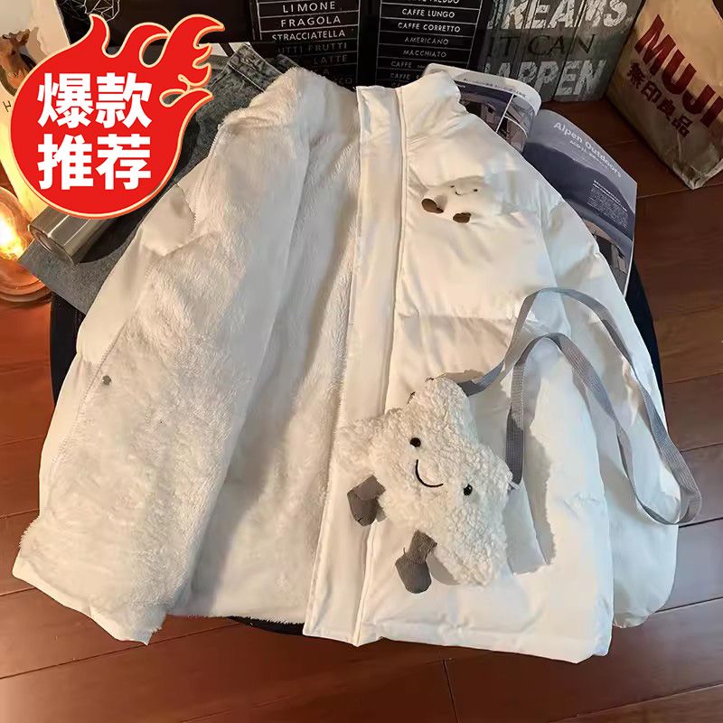 女童冬装2023新款加绒加厚冬季棉衣外套中大儿童洋气外穿立领棉袄