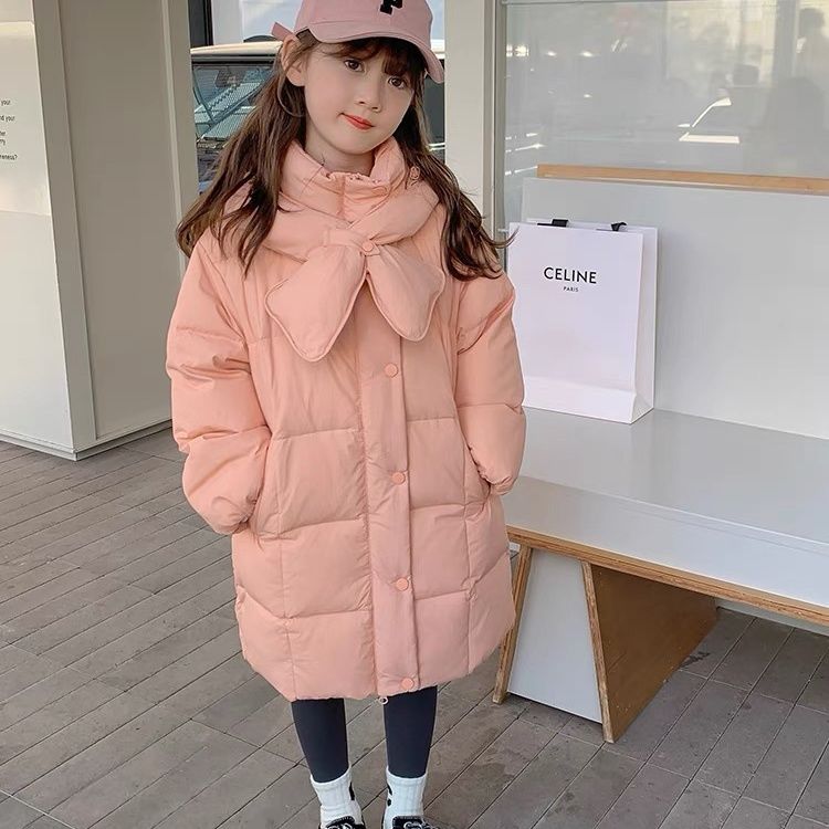 儿童羽绒服2023女童宝宝洋气中长款款式加厚白鸭绒冬季外套韩版潮