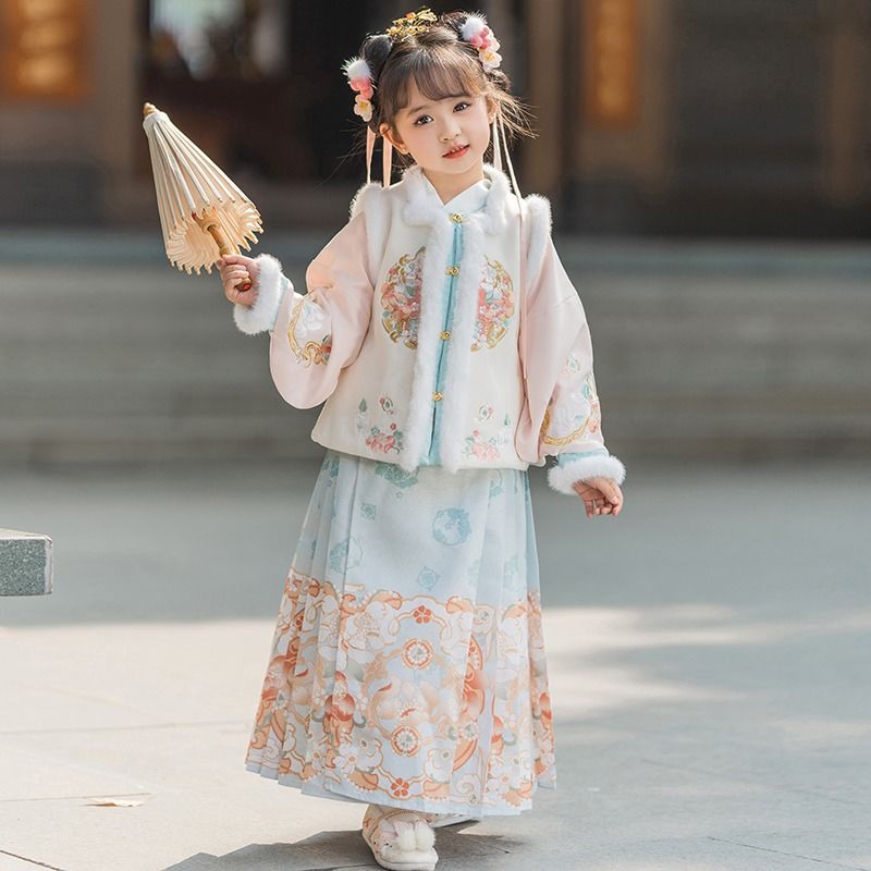 女童汉服冬款中国风古装超仙儿童唐装加厚过年宝宝拜年服套装冬季