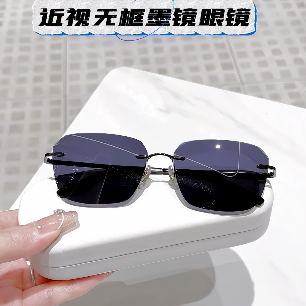 无框太阳镜无框墨镜可配近视眼镜男成品超轻定制度数散光变色眼镜