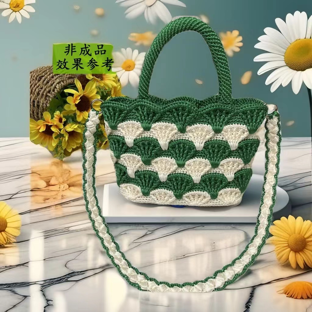 [非成品]扇形花包包材料包手工编织diy线材配件棉麻扁带线材