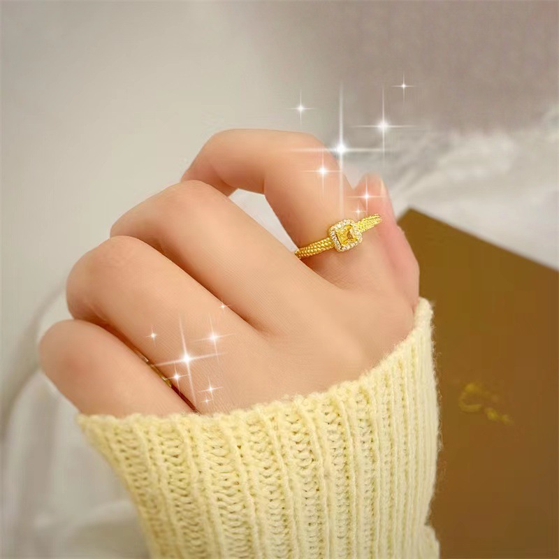 铜合金戒指 小方糖戒指可调节戒指气质轻奢时尚可爱小众简约指环