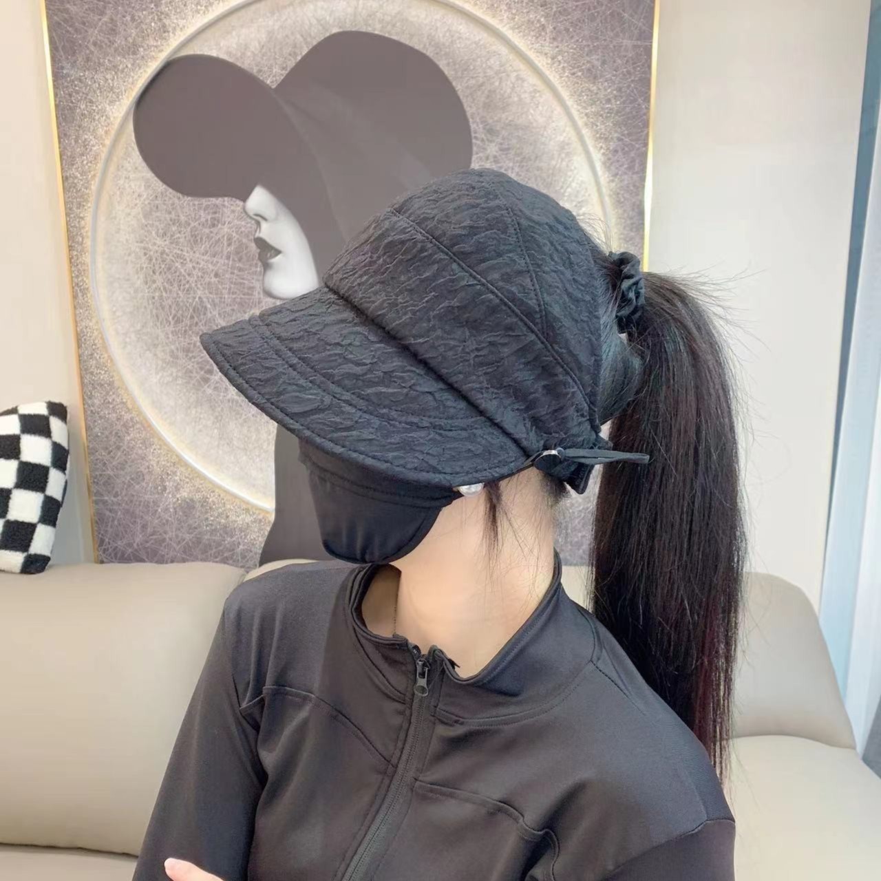 可挂口罩（不勒耳朵）可扎马尾女士帽子女生帽休闲遮阳防晒帽时尚