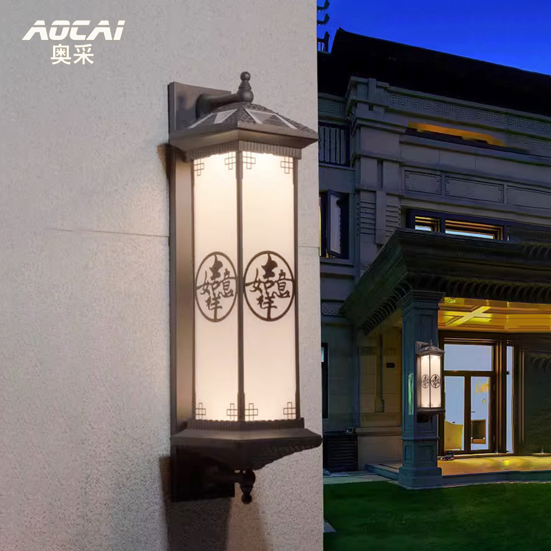 户外新中式防水太阳能壁灯接电室外阳台别墅围墙灯感应超亮大门灯