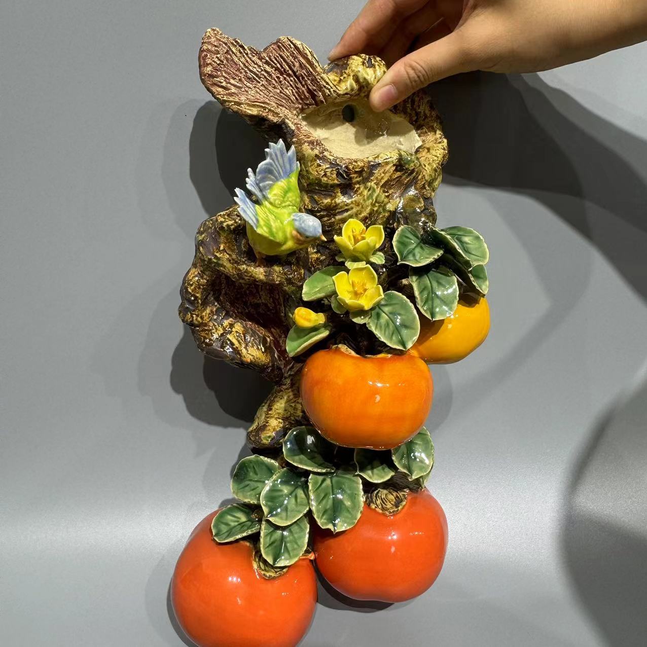 柿子寿桃挂壁——石湾纯手工陶瓷家居摆件