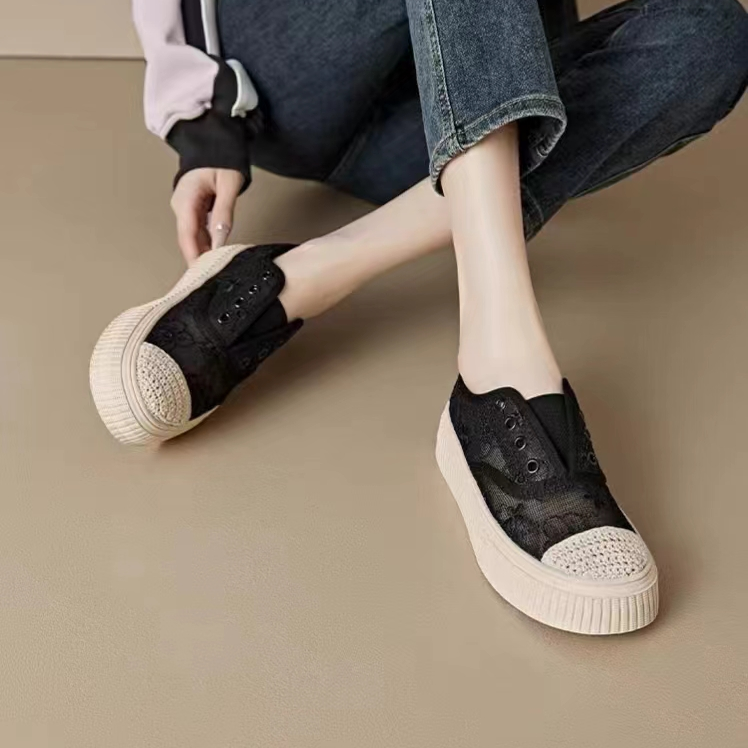 107a4248 网面透气平底豆豆鞋渔夫鞋小香风时尚百搭休闲外穿