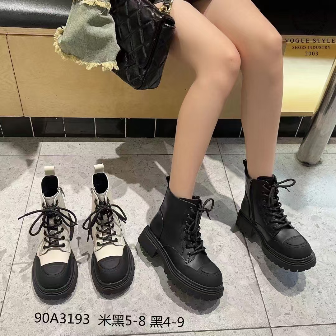 90a3193 真皮加绒  时尚短帮马丁靴 秋冬新品 女靴英伦风百搭